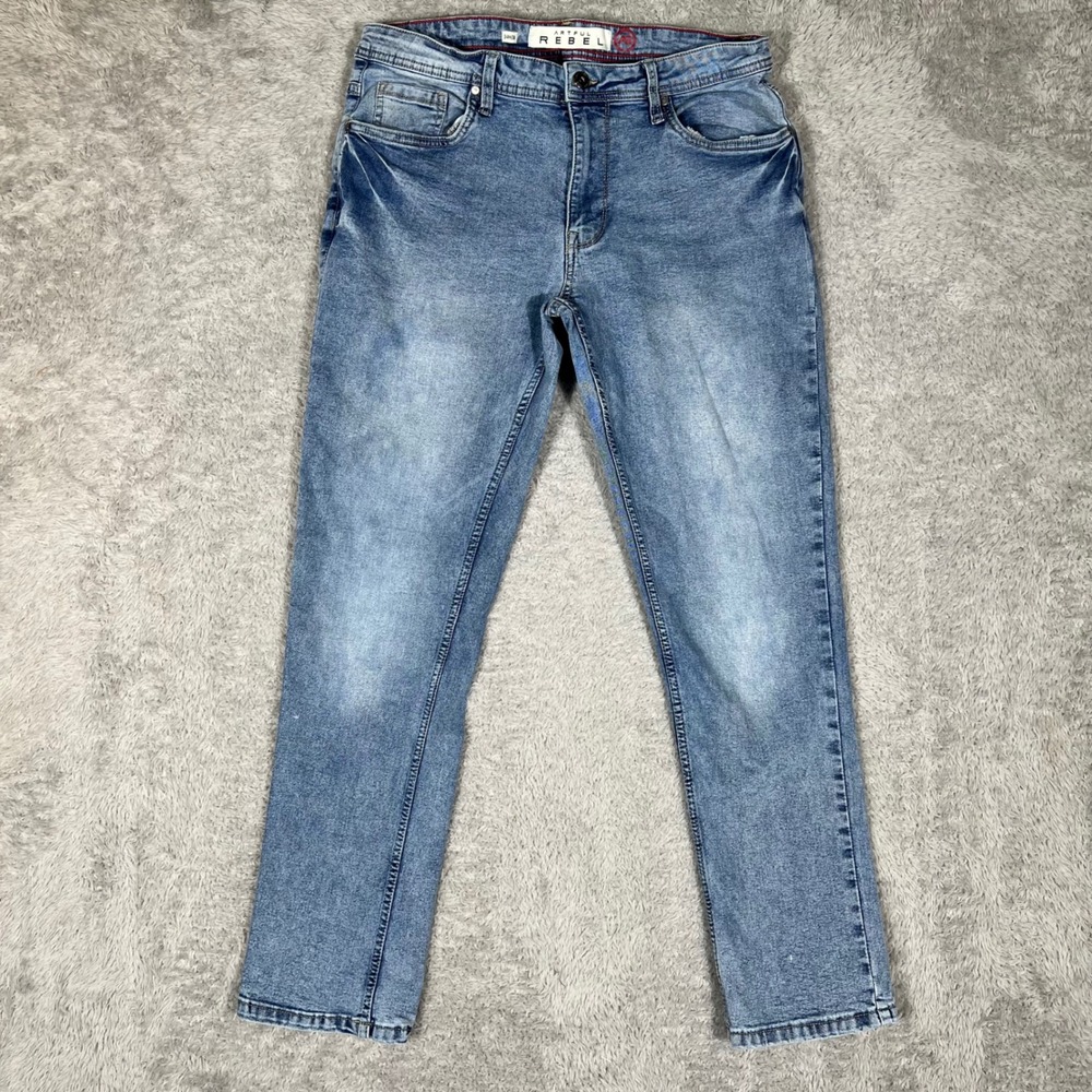 Artful Rebel Mens Slim Straight Leg Jeans Blue Medium Wash Stretch 34W x 30L